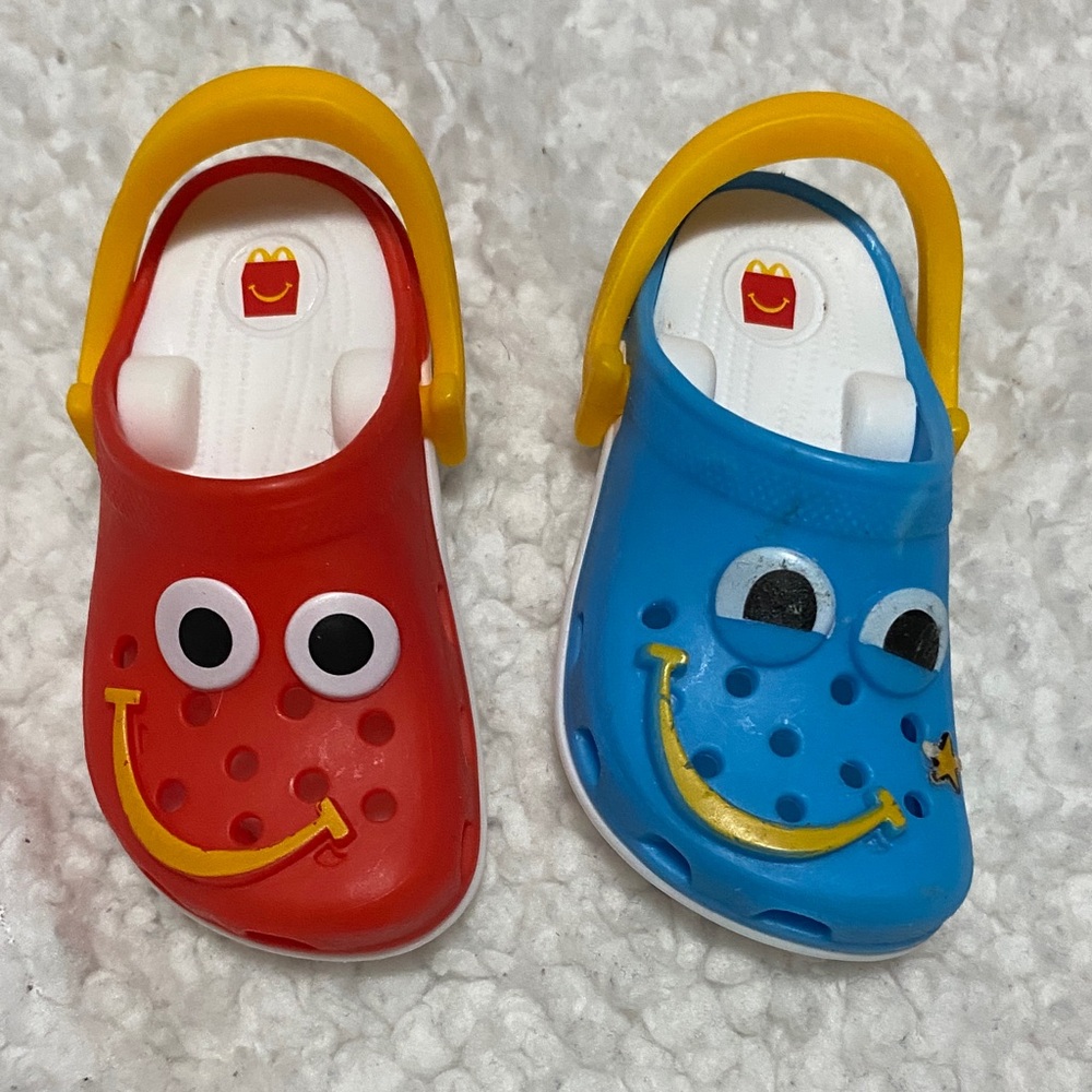 McDonald’s happy meal toy croc shoes , 1 red, 1 blue